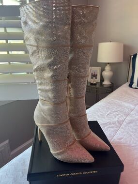 Lulus Kandee Rhinestone boots in the style of Steve Madden Wonder Boots.